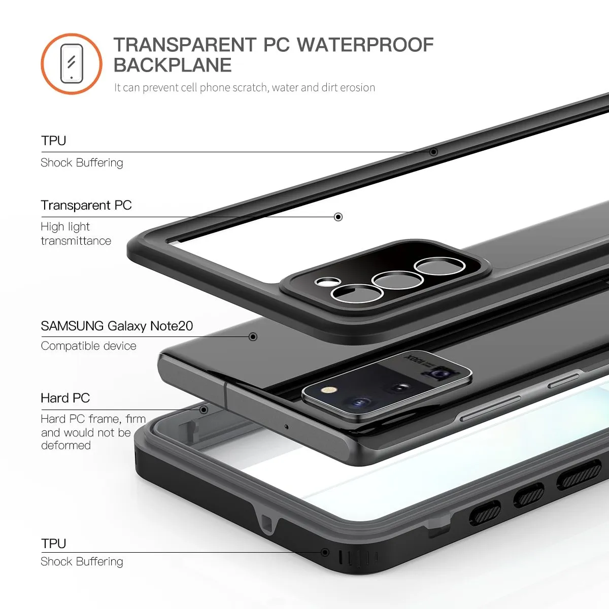 2 meters Waterproof Case for Samsung Galaxy Note 20 Ultra 360 Full Body Rugged Clear Back Cover Anti Skid Fall |Phone Case & Covers|