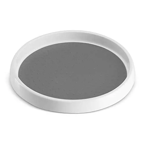 2 Pack Non Skid Lazy Susan Turntable Cabinet Organizer - 360 Degree Rotating Spice Rack - 12 Inch Spinning Pantry, Kitchen, Countertop, Vanity Display Stand White / Gray