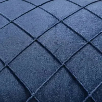 20"x20" Oversize Velvet Diamond Pin Tuck Family-Friendly Square Pillow Cover Navy - Lush Décor