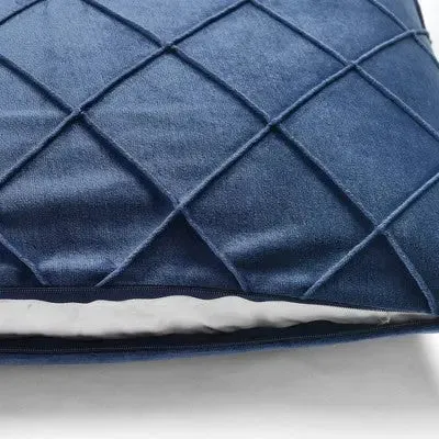 20"x20" Oversize Velvet Diamond Pin Tuck Family-Friendly Square Pillow Cover Navy - Lush Décor