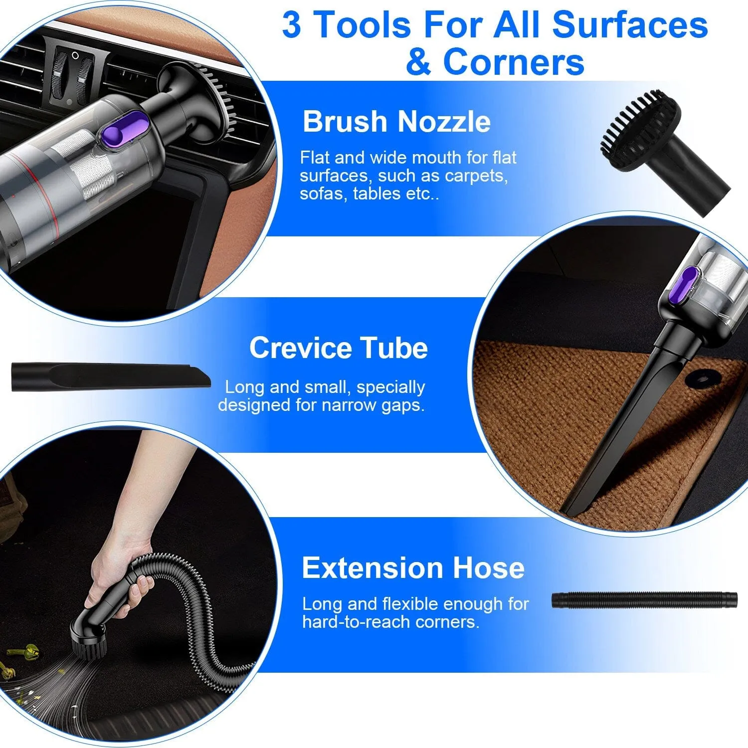 3-in-1 Handheld Cordless Car Vacuum Cleaner