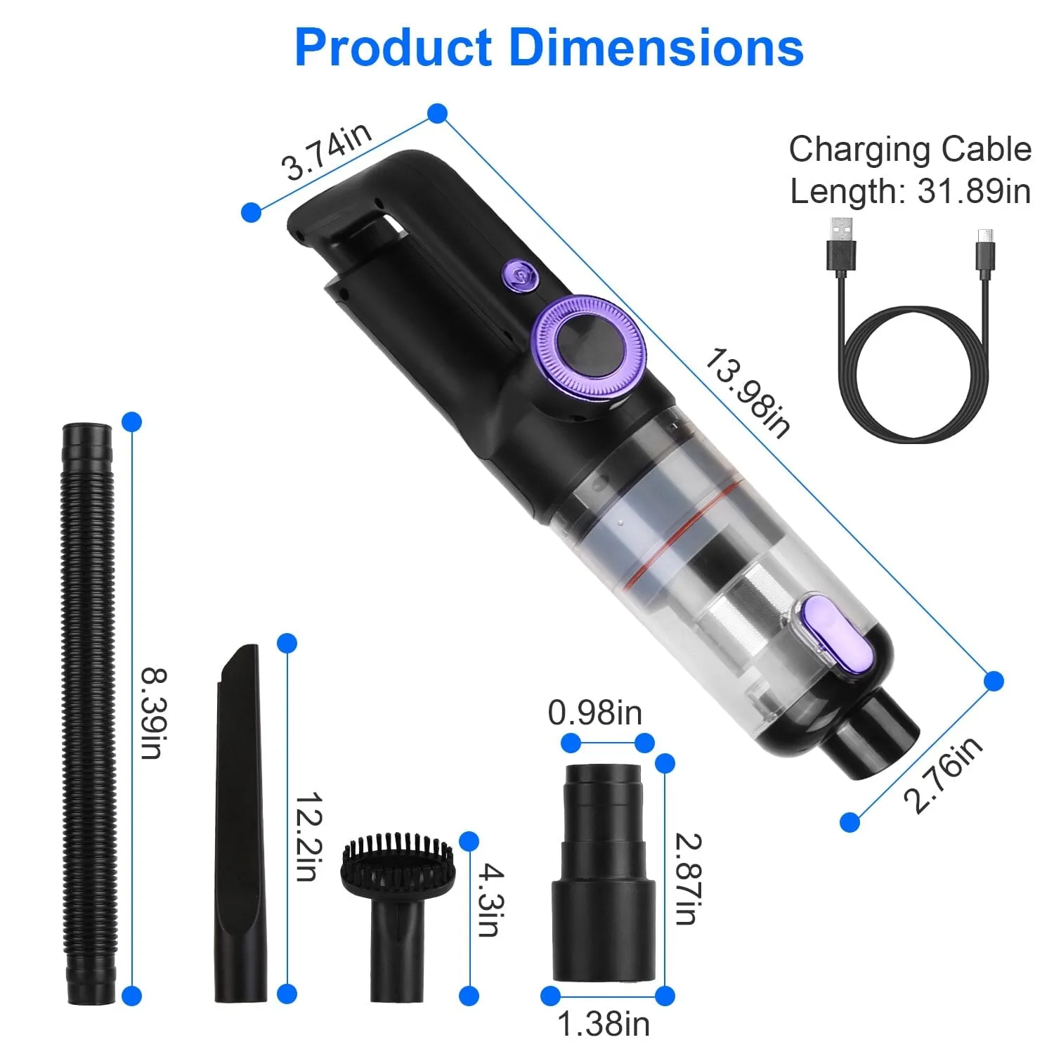3-in-1 Handheld Cordless Car Vacuum Cleaner