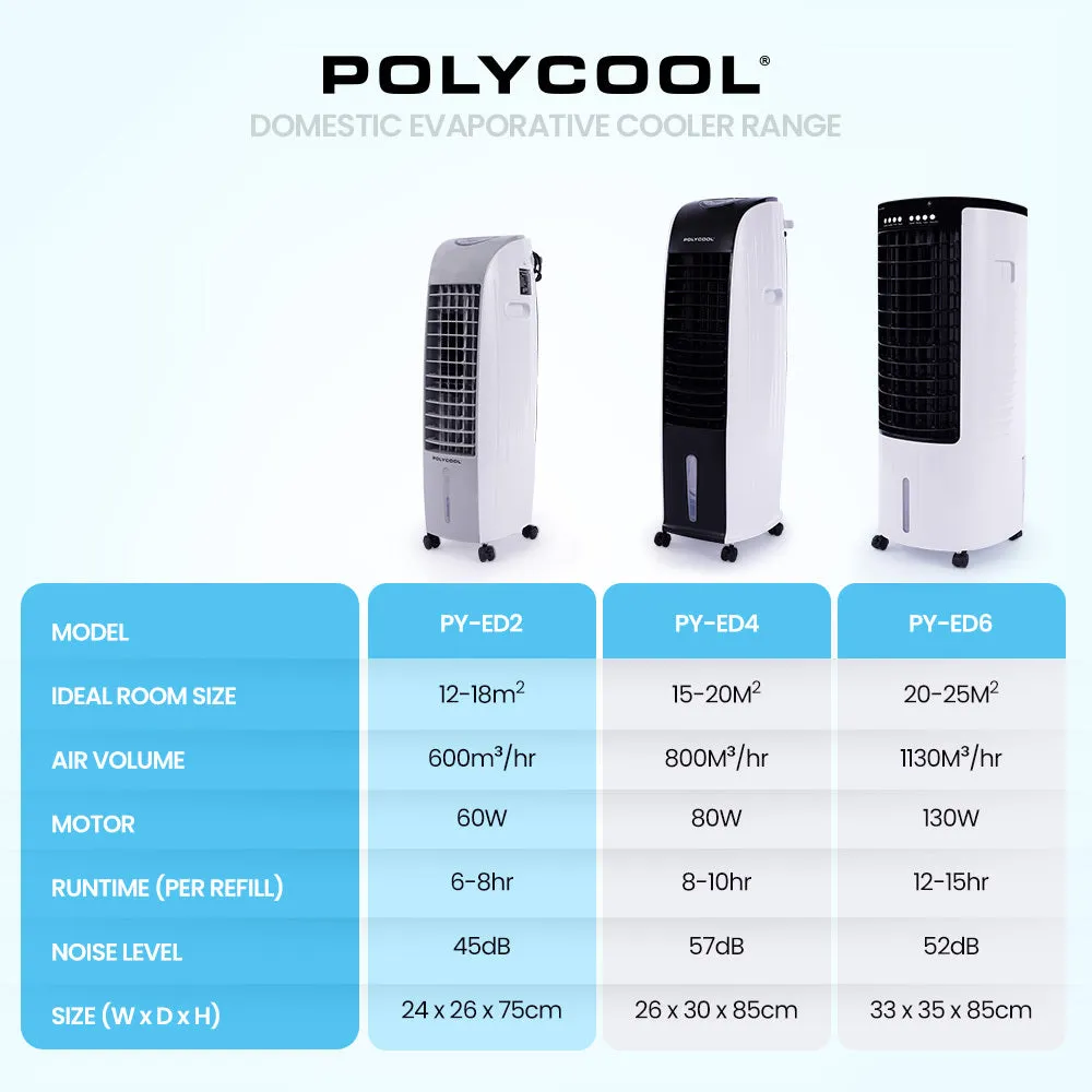 6L Evaporative Air Cooler Portable Household Fan, Purifier, Humidifier, Remote Control, White and Black