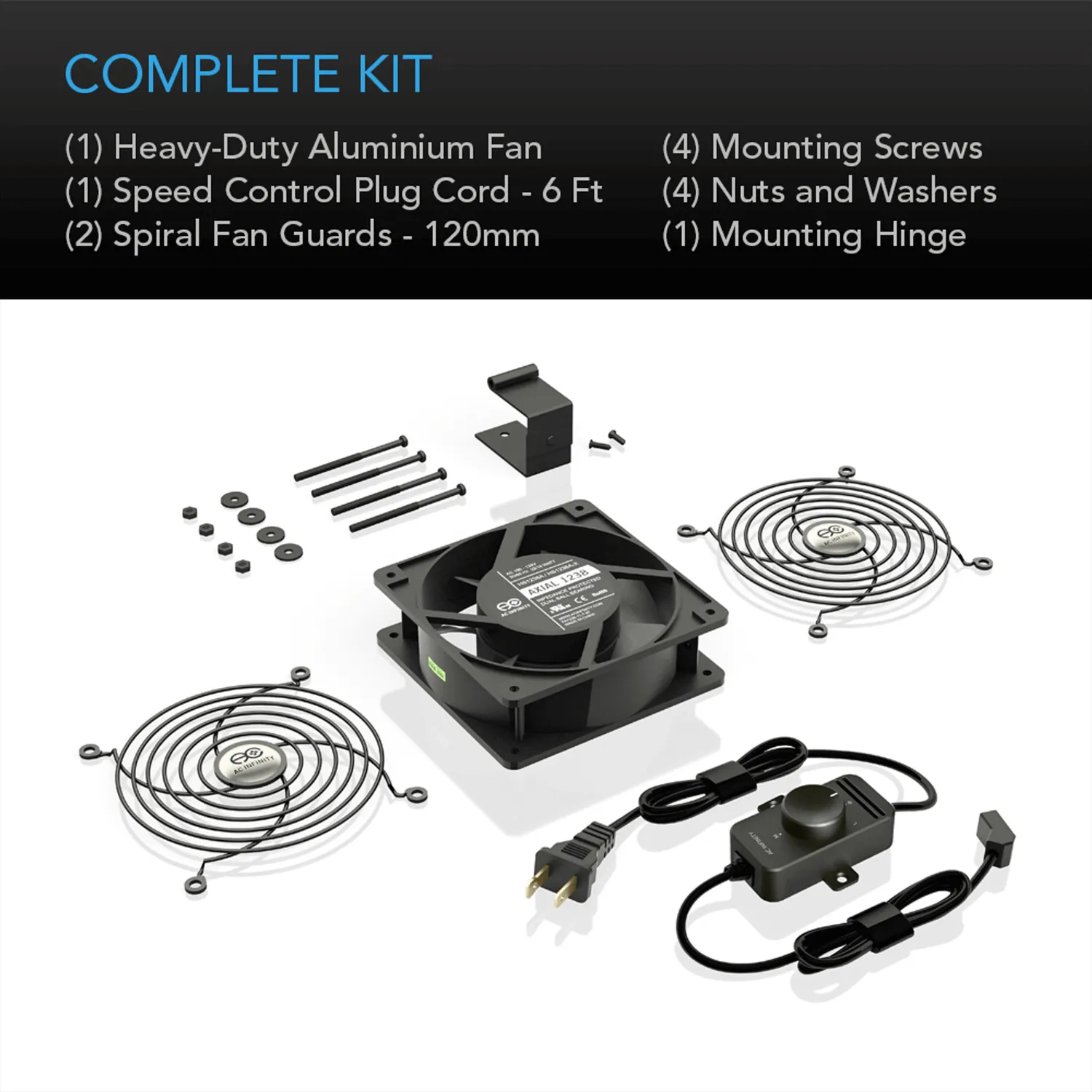 AC Infinity AXIAL S1238, Muffin 120V AC Cooling Fan, 120mm x 120mm x 38mm
