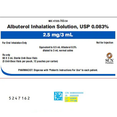 Albuterol Sulfate Inhalation Solution 0.083% USP 3 mL by Sun Pharmaceuticals 30 Count (Rx)