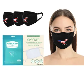 Amba7 USA Eagle Logo  Reusable Breathable Cloth Face Mask - Machine Washable, Non-Surgical Double Layer Anti-Dust Protection, Unisex - For Home, Office, Travel, Camping or Cycling  3-Pack With Filters (30 PCS), In Stock