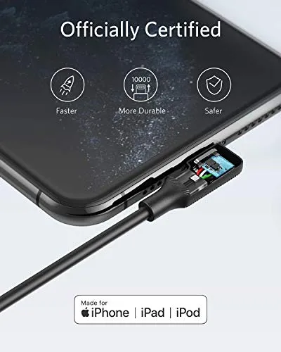 Anker USB-A to 90 Degree Lightning Cable (6 ft), MFi Certified, Compatible for iPhone SE / 11 Pro/X/XS/XR / 8 Plus/AirPods Pro, iPad 8, iPod Touch, and More(Black)
