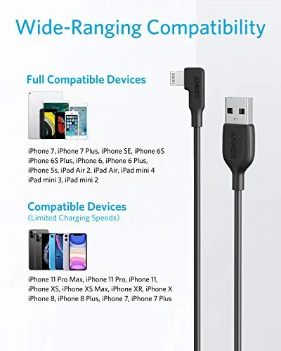 Anker USB-A to 90 Degree Lightning Cable (6 ft), MFi Certified, Compatible for iPhone SE / 11 Pro/X/XS/XR / 8 Plus/AirPods Pro, iPad 8, iPod Touch, and More(Black)