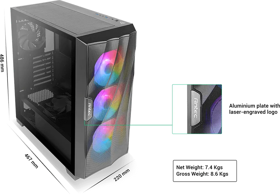ANTEC DF700 FLUX Wave Mesh Front, High Airflow, Tempered Glass with 3x ARGB Fan Front, 1x Rear, 1x PSU Shell (Reverse Fan blade) ATX Gaming Case