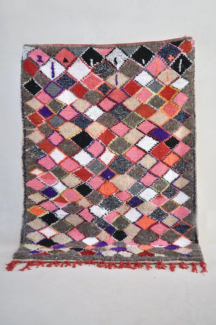AZILAL. 6'10"x5'3" Vintage Moroccan Rug. Wool Boucherouite Carpet. Modern Design.