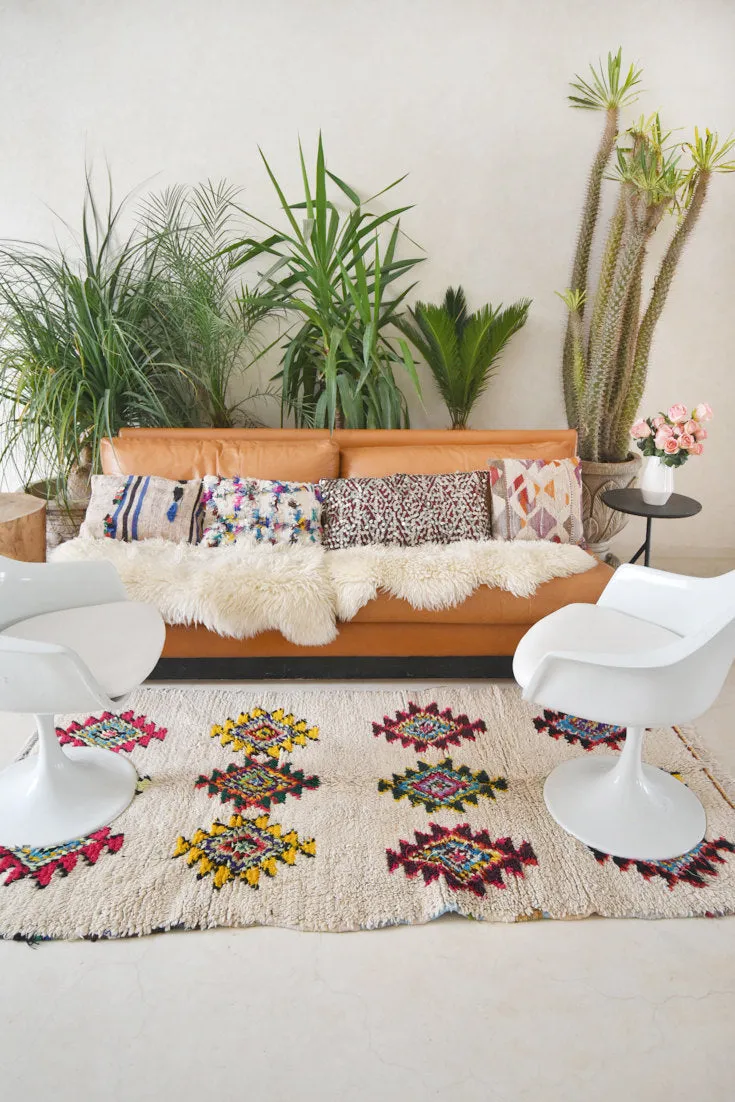 AZILAL. 6'11"x3'5""Vintage Moroccan Rug. Wool Boucherouite Carpet. Modern Design.