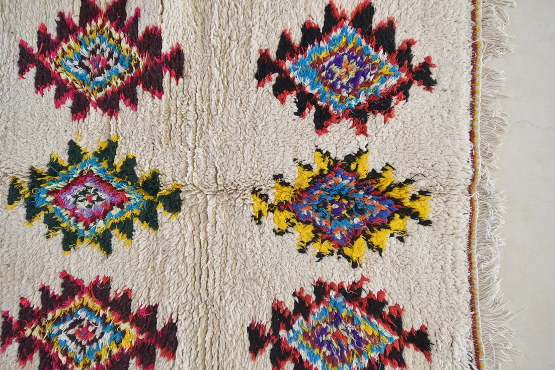 AZILAL. 6'11"x3'5""Vintage Moroccan Rug. Wool Boucherouite Carpet. Modern Design.