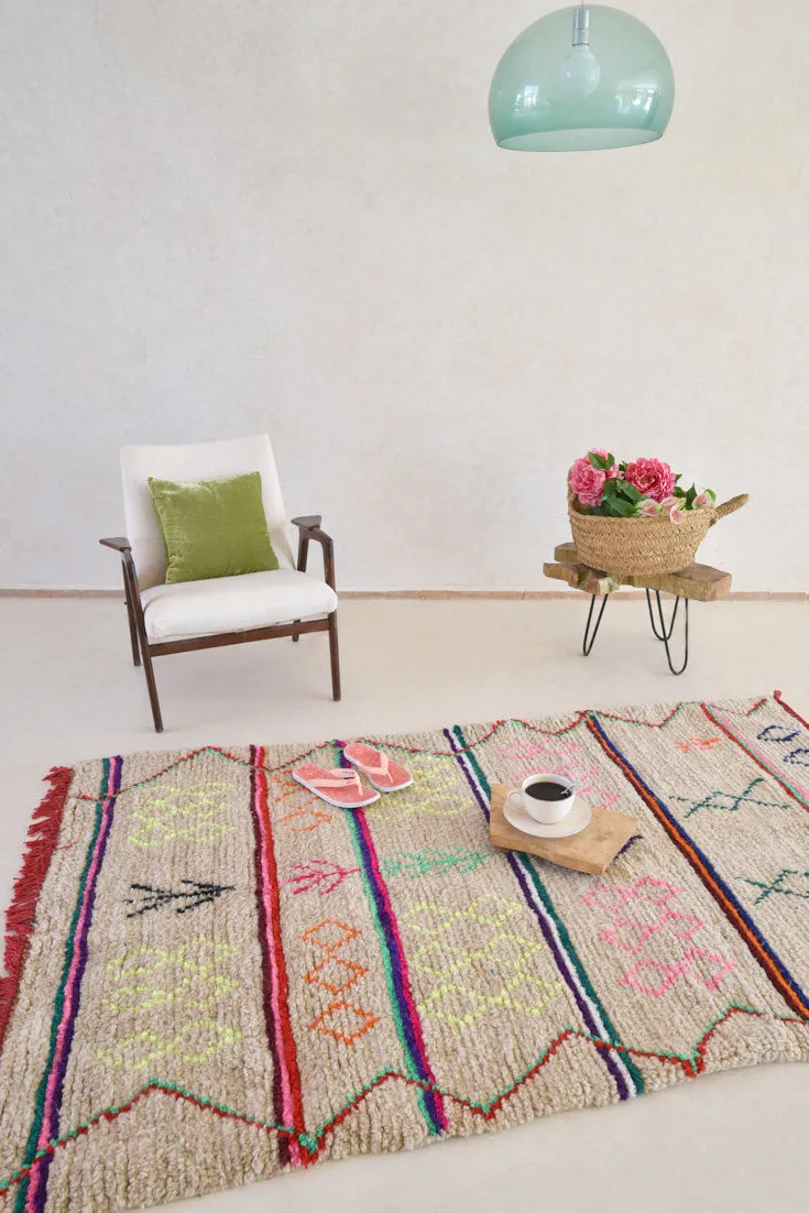AZILAL. 6'11''x4'4''Vintage Moroccan Rug. Wool Boucherouite Carpet. Modern Design.