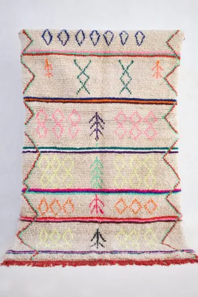 AZILAL. 6'11''x4'4''Vintage Moroccan Rug. Wool Boucherouite Carpet. Modern Design.