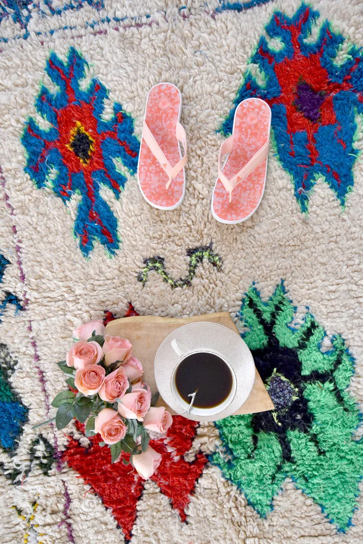 AZILAL. 6'4"x4'2" Vintage Moroccan Rug. Wool Boucherouite Carpet. Modern Design.