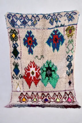AZILAL. 6'4"x4'2" Vintage Moroccan Rug. Wool Boucherouite Carpet. Modern Design.