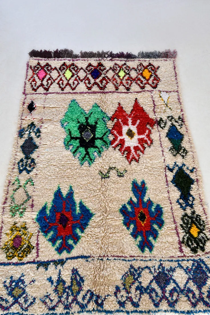 AZILAL. 6'4"x4'2" Vintage Moroccan Rug. Wool Boucherouite Carpet. Modern Design.