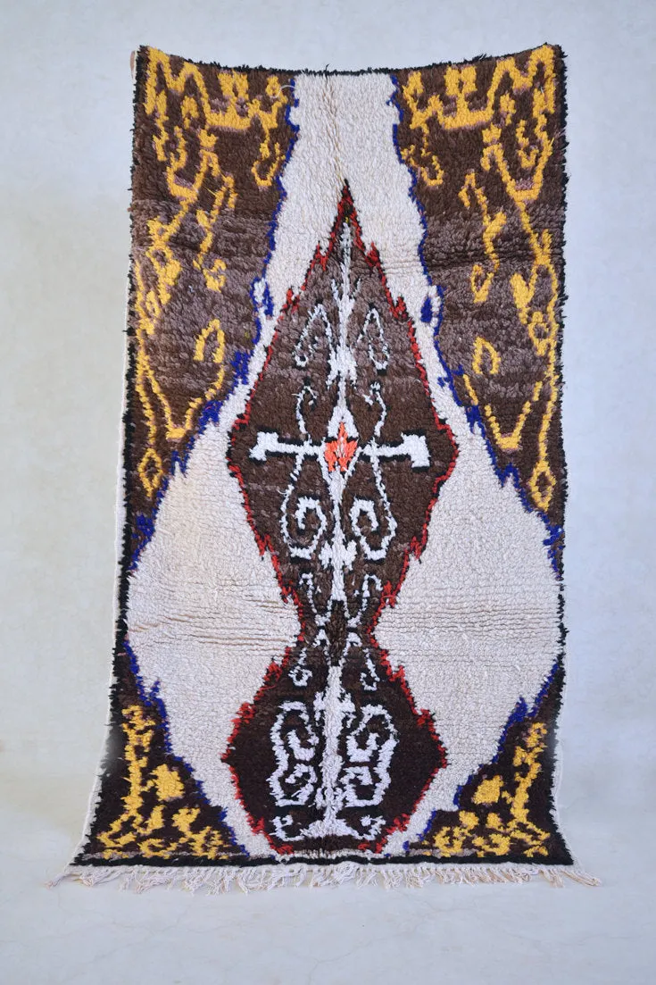 AZILAL. 6'6''X3'7" Vintage Moroccan Rug. Wool Boucherouite Carpet. Modern Design.