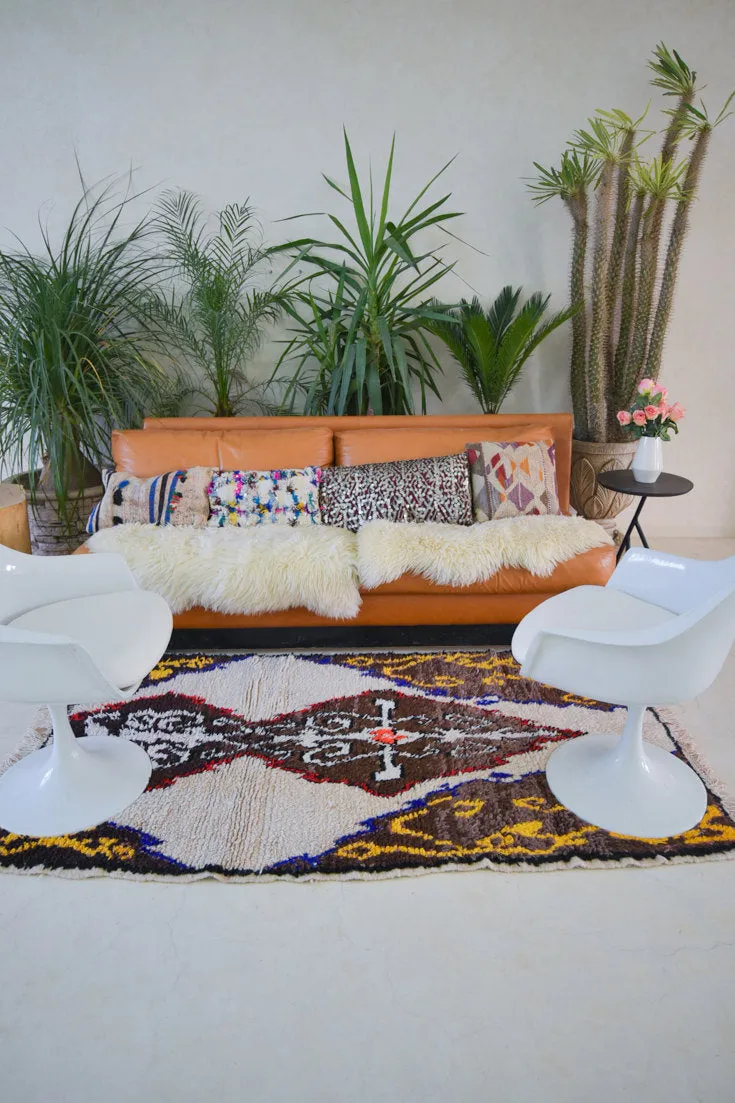 AZILAL. 6'6''X3'7" Vintage Moroccan Rug. Wool Boucherouite Carpet. Modern Design.