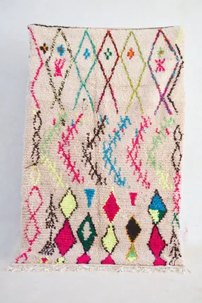 AZILAL. 6'8"x4'1''Vintage Moroccan Rug. Wool Boucherouite Carpet. Modern Design.