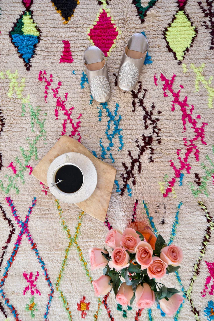 AZILAL. 6'8"x4'1''Vintage Moroccan Rug. Wool Boucherouite Carpet. Modern Design.