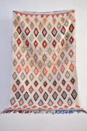 AZILAL. 6'9"x4'4"Vintage Moroccan Rug. Wool Boucherouite Carpet. Modern Design.