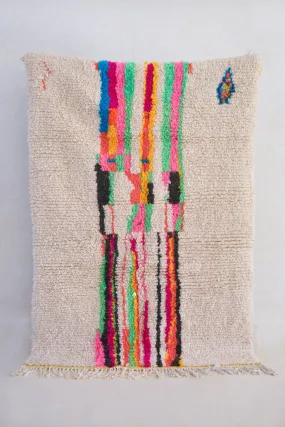 AZILAL. 6'x4'2'' Vintage Moroccan Rug. Wool Boucherouite Carpet. Modern Design.