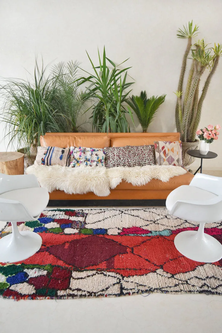 AZILAL. 7'10"x3'10""Vintage Moroccan Rug. Wool Boucherouite Carpet. Modern Design.