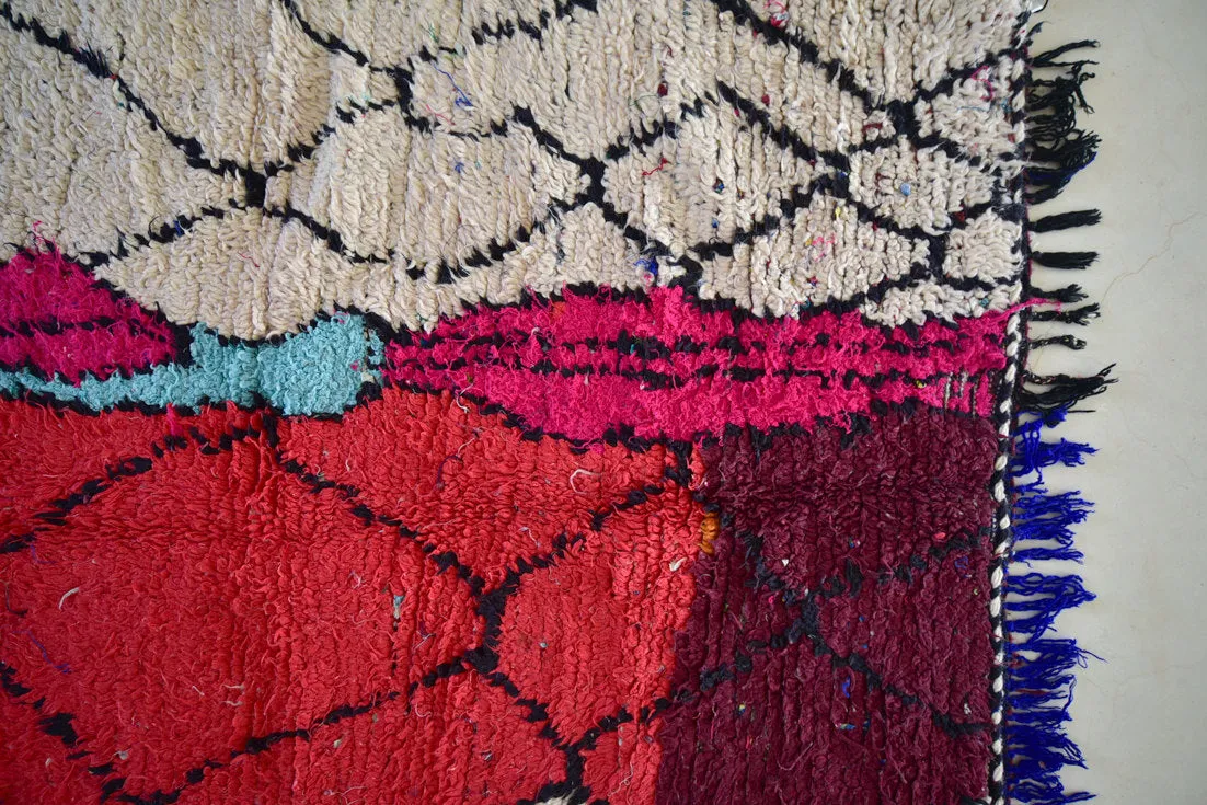 AZILAL. 7'10"x3'10""Vintage Moroccan Rug. Wool Boucherouite Carpet. Modern Design.