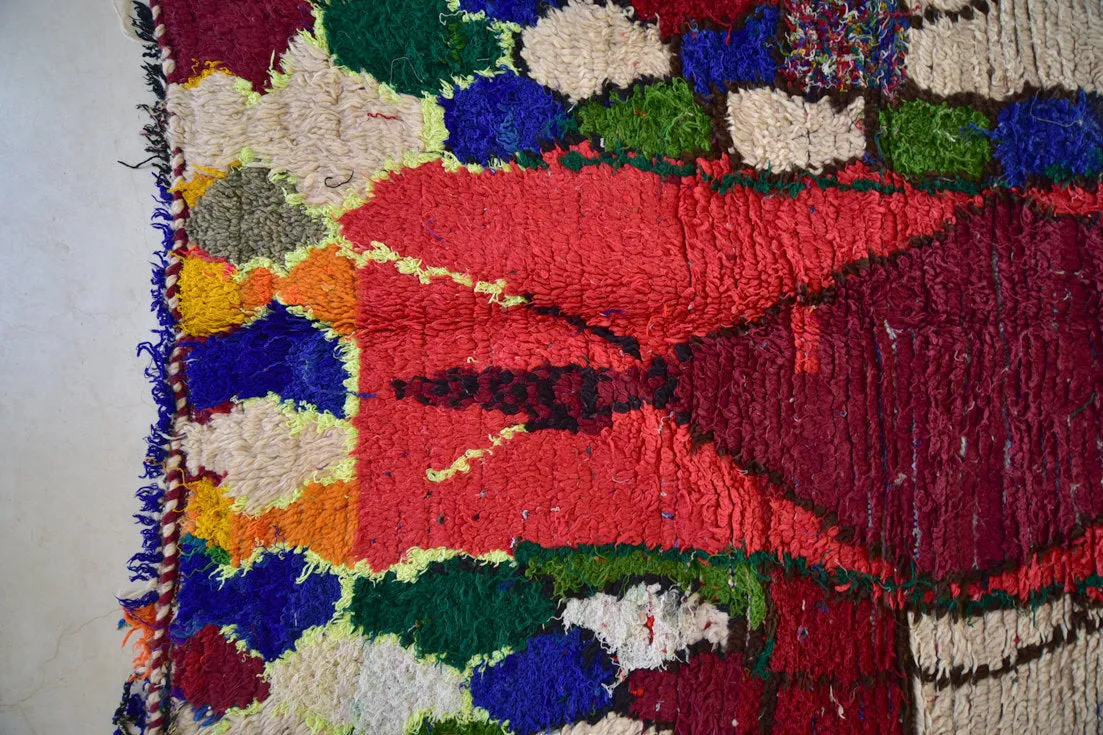 AZILAL. 7'10"x3'10""Vintage Moroccan Rug. Wool Boucherouite Carpet. Modern Design.