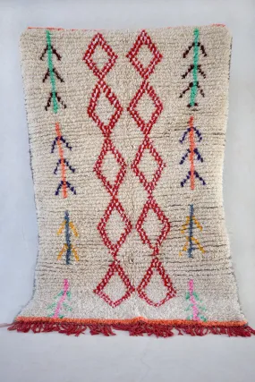 AZILAL. 7'1"x4'4" Vintage Moroccan Rug. Wool Boucherouite Carpet. Modern Design.