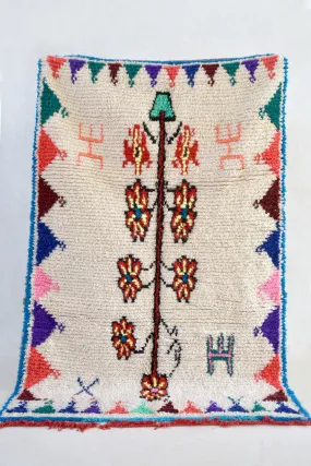 AZILAL. 7'1"x4'8" Vintage Moroccan Rug. Wool Boucherouite Carpet. Modern Design.