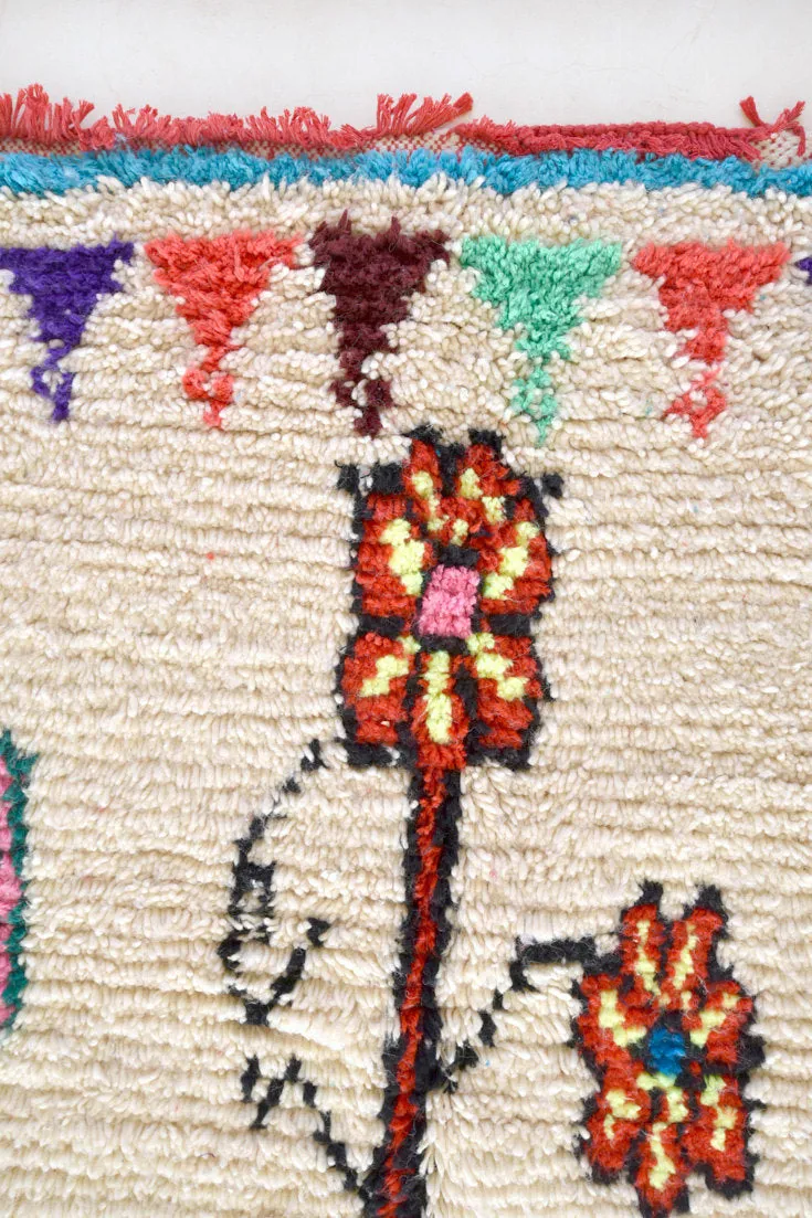 AZILAL. 7'1"x4'8" Vintage Moroccan Rug. Wool Boucherouite Carpet. Modern Design.