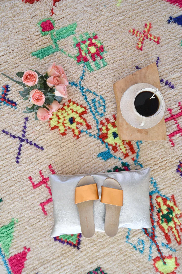 AZILAL. 7'4"''x4'9''Vintage Moroccan Rug. Wool Boucherouite Carpet. Modern Design.