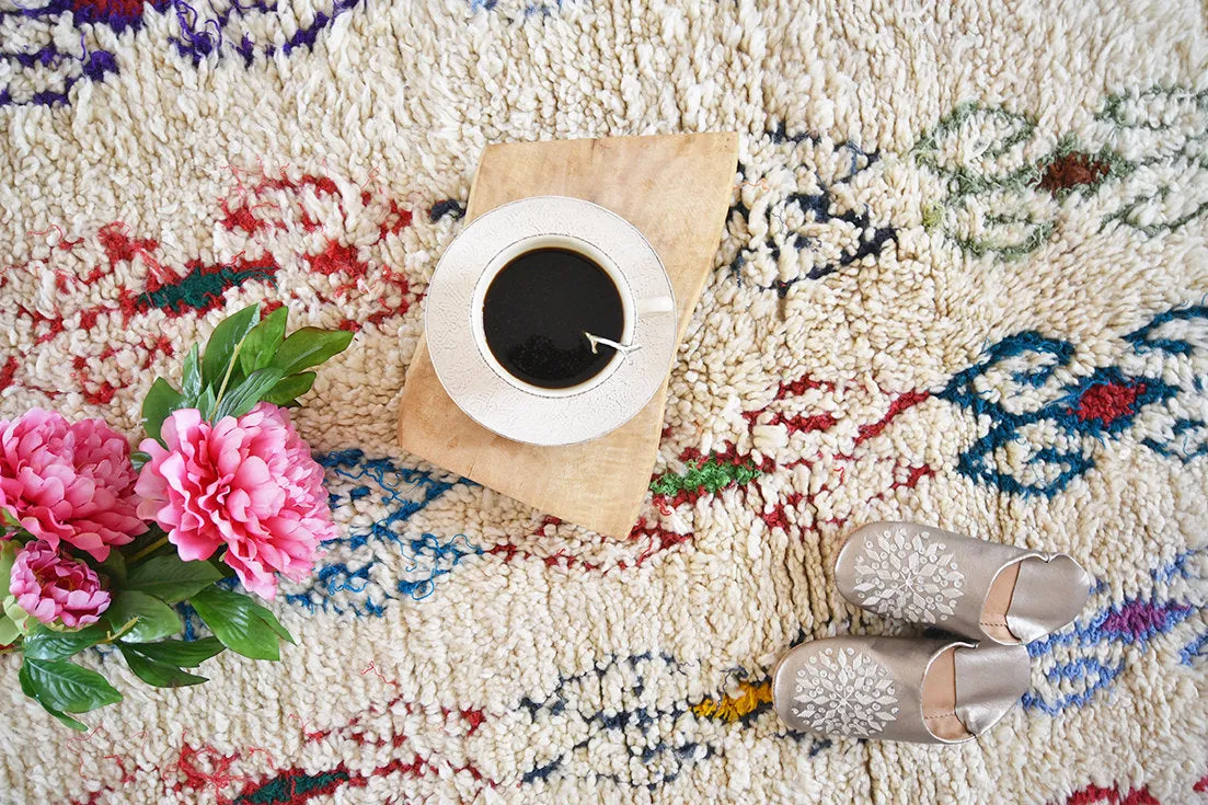 AZILAL. 7'4''x4'10"Vintage Moroccan Rug. Wool Beni Ourain Carpet. Modern Design.