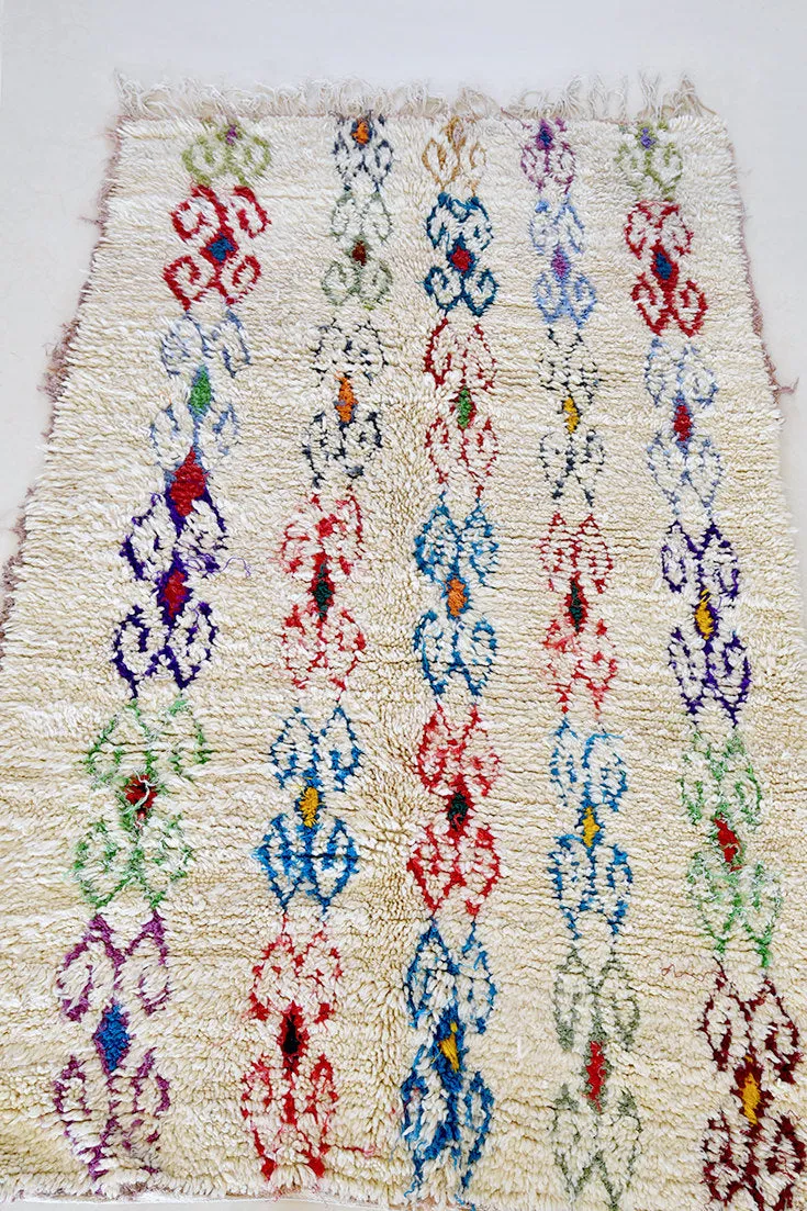 AZILAL. 7'4''x4'10"Vintage Moroccan Rug. Wool Beni Ourain Carpet. Modern Design.