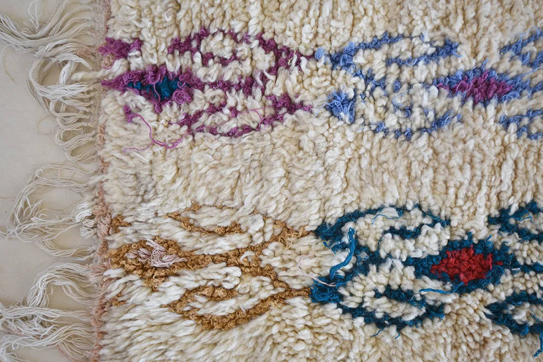 AZILAL. 7'4''x4'10"Vintage Moroccan Rug. Wool Beni Ourain Carpet. Modern Design.