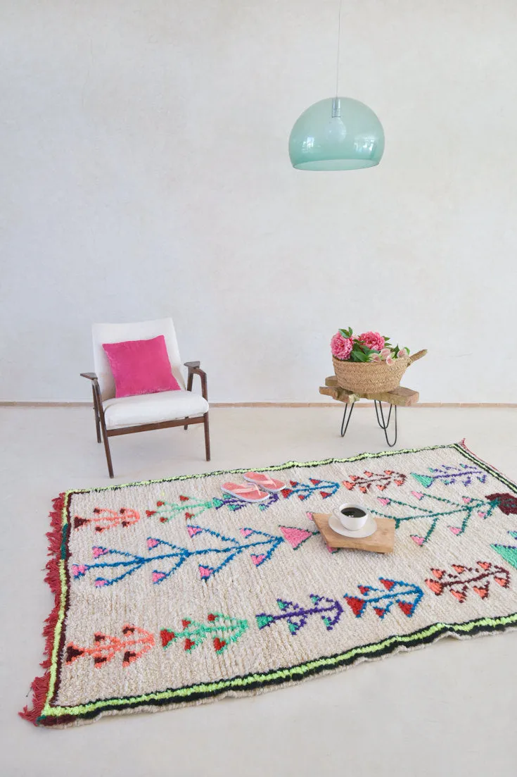 AZILAL. 7'6''x4'6''Vintage Moroccan Rug. Wool Boucherouite Carpet. Modern Design.
