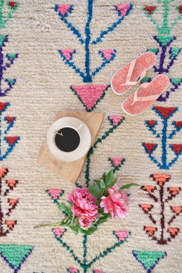 AZILAL. 7'6''x4'6''Vintage Moroccan Rug. Wool Boucherouite Carpet. Modern Design.