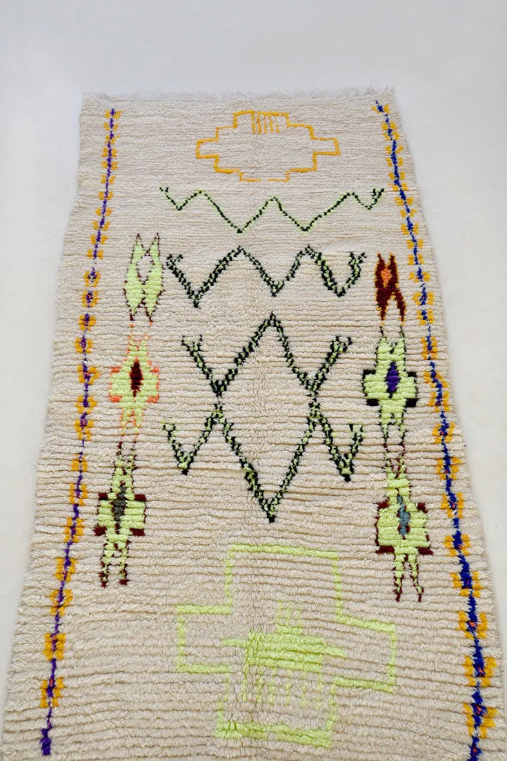 AZILAL. 7'8"x4'4" Vintage Moroccan Rug. Wool Boucherouite Carpet. Modern Design.