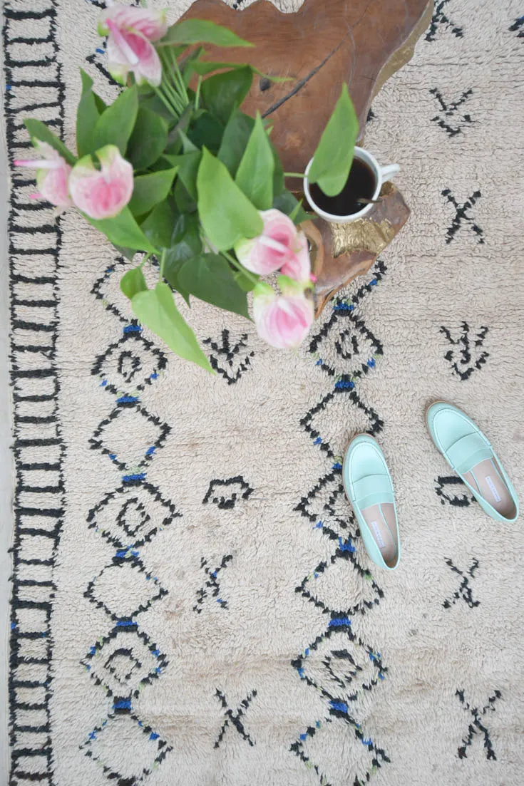AZILAL. 7'9''X4'11" Vintage Moroccan Rug. Wool Boucherouite Carpet. Modern Design.