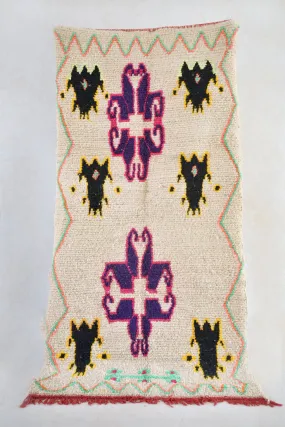 AZILAL. 8'11"x4'5" Vintage Moroccan Rug. Wool Boucherouite Carpet. Modern Design.