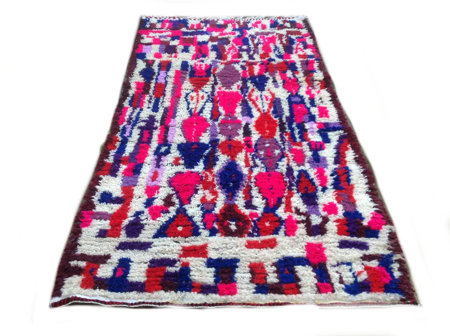 AZILAL. Vintage Moroccan Rug. Pink Wool Boucherouite Carpet. Modern Design.