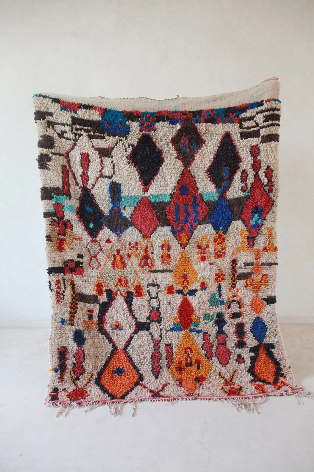 AZILAL. Vintage Moroccan Rug. Wool Boucherouite Carpet. Modern Design.