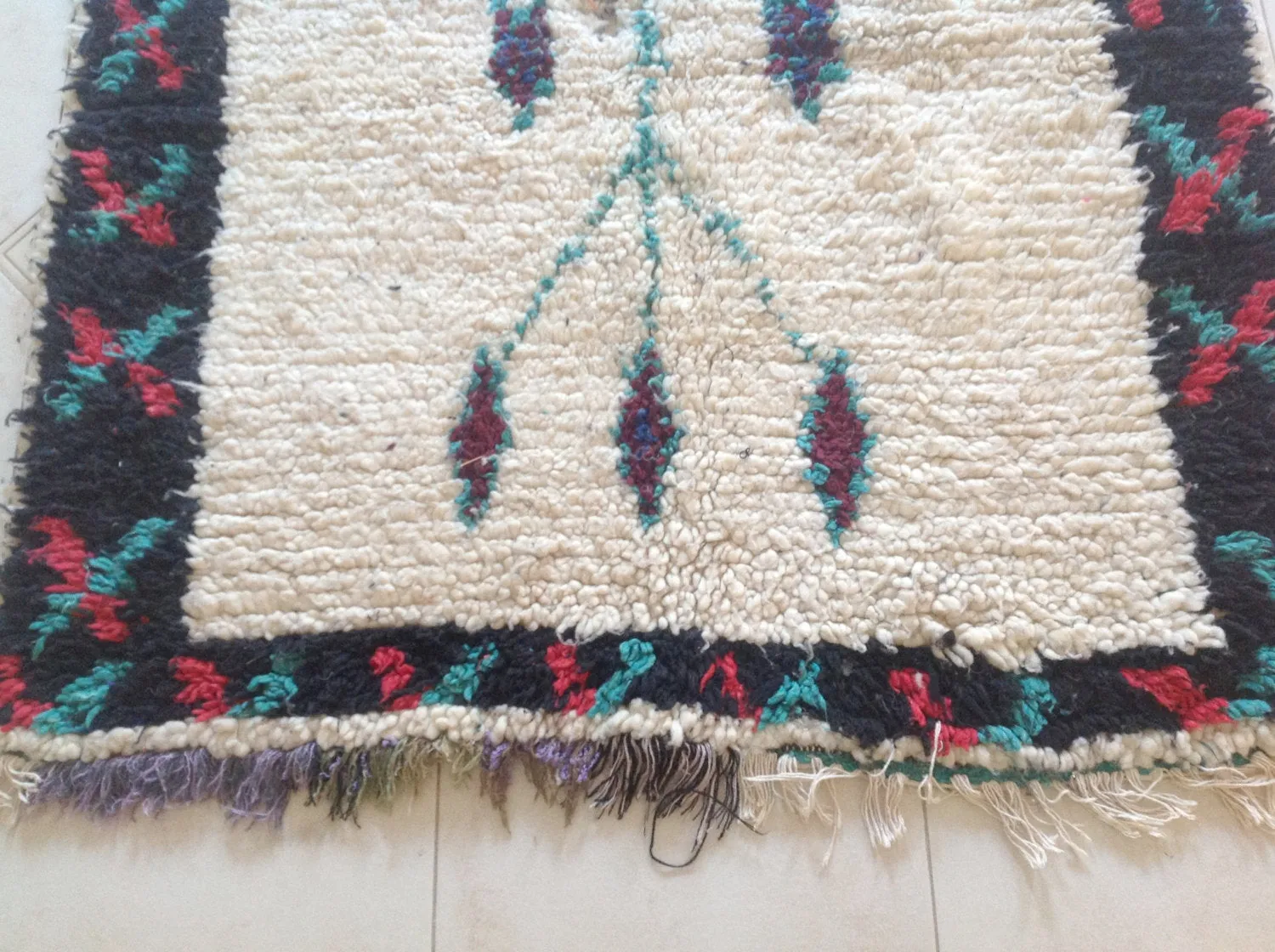 AZILAL. Vintage Moroccan Rug. Wool Boucherouite Carpet. Modern Design.