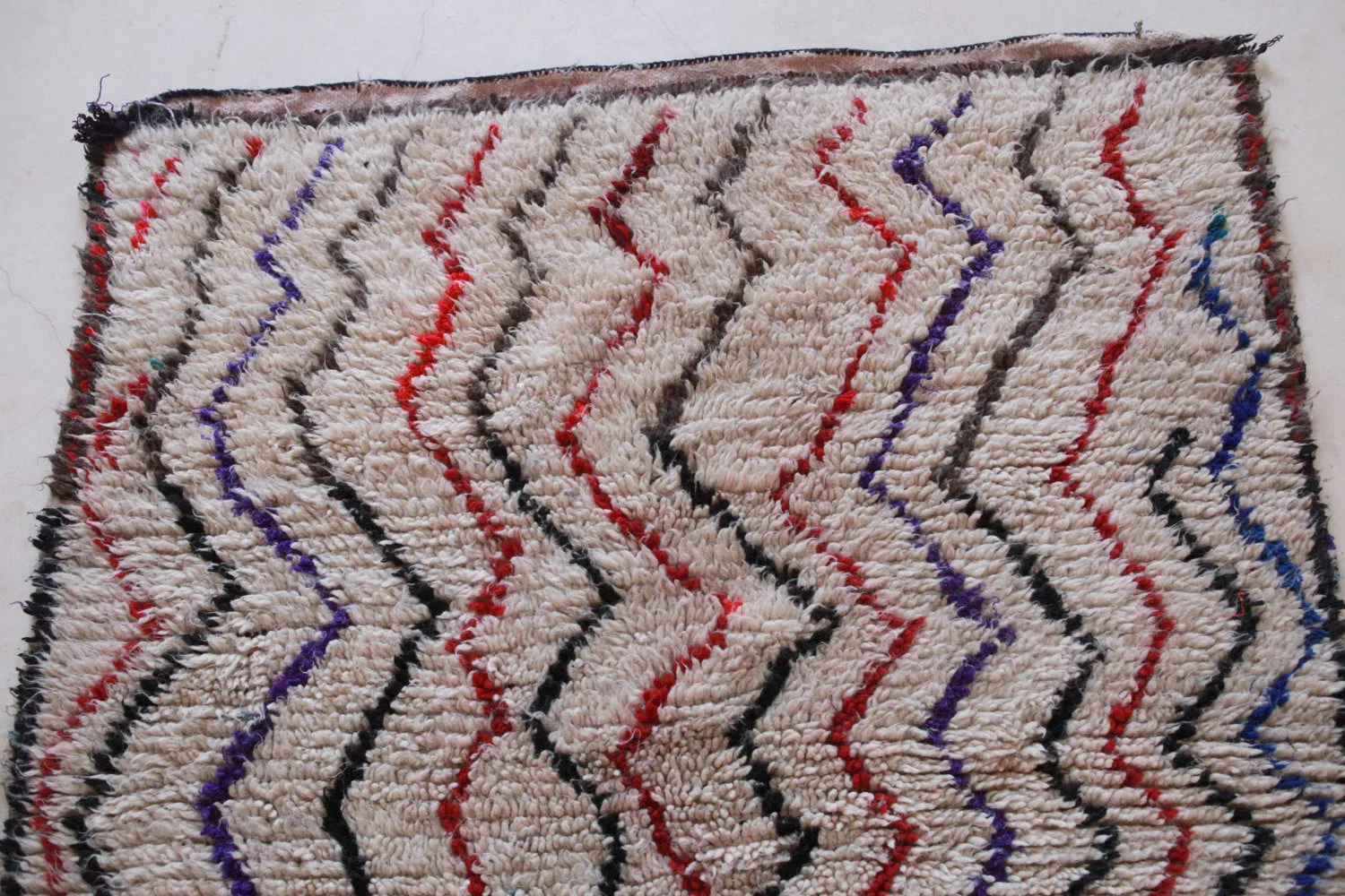 AZILAL. Vintage Moroccan Rug. Wool Boucherouite Carpet. Modern Design.