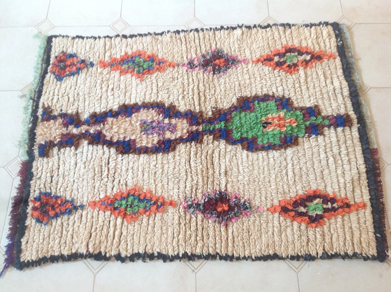 AZILAL. Vintage Moroccan Rug. Wool Boucherouite Carpet. Modern Design.