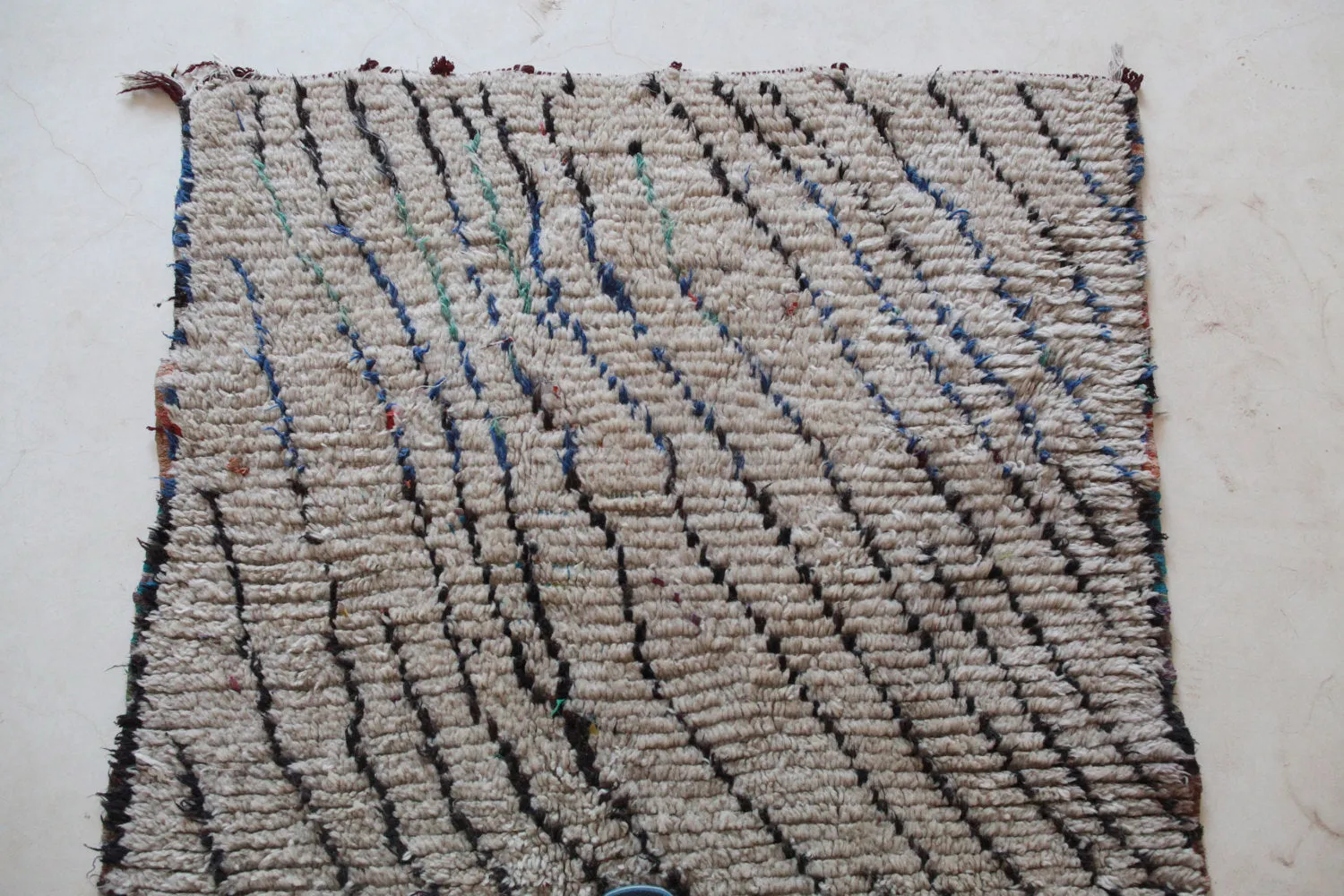 AZILAL. Vintage Moroccan Rug. Wool Boucherouite Carpet. Modern Design.