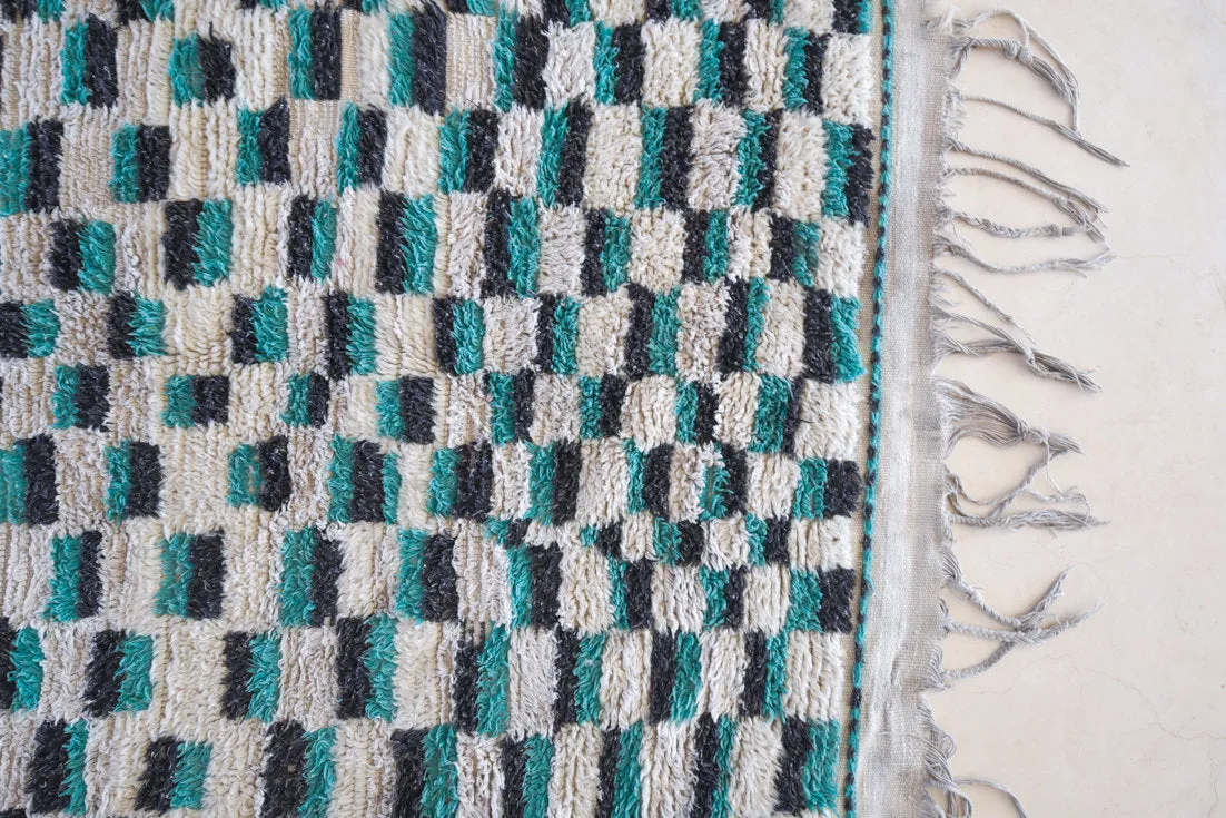 AZILAL. Vintage Moroccan Rug. Wool Boucherouite Carpet. Modern Design.