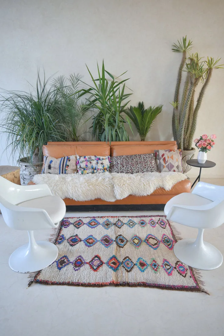 AZILAL. Vintage Moroccan Rug. Wool Boucherouite Carpet. Modern Design.